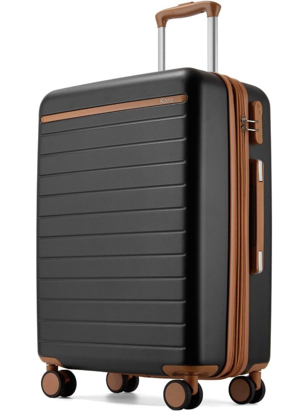 Expandable 24" Checked Luggage - Durable ABS+PC, Side Handles, Stylish Black